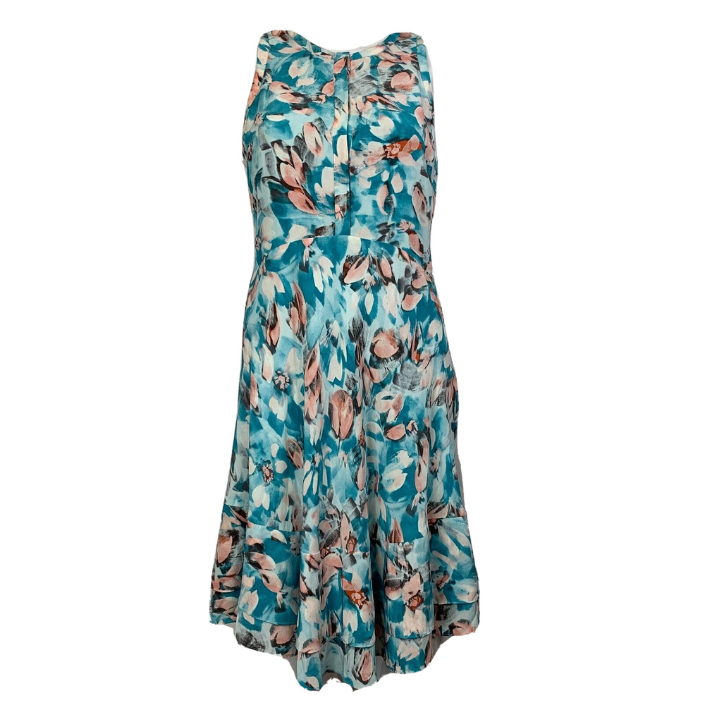 Rebecca‎ Taylor Dress Womens Sz 2 Blue Pink Floral Silk Tiered Sleeveless Midi